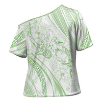 Sharks Couple Dreamy Polynesians Floral Sea Cross Shoulder Shirt Emerald - Polynesian Pride