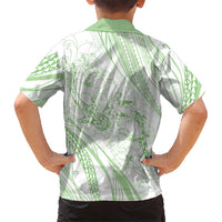 Sharks Couple Dreamy Polynesians Floral Sea Family Matching Off The Shoulder Long Sleeve Dress and Hawaiian Shirt Emerald - Polynesian Pride