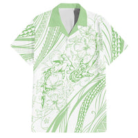 Sharks Couple Dreamy Polynesians Floral Sea Family Matching Short Sleeve Bodycon Dress and Hawaiian Shirt Emerald - Polynesian Pride