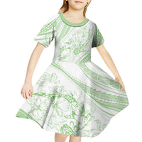 Sharks Couple Dreamy Polynesians Floral Sea Kid Short Sleeve Dress Emerald - Polynesian Pride