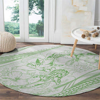 Sharks Couple Dreamy Polynesians Floral Sea Round Carpet Emerald LT7 - Polynesian Pride