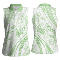Sharks Couple Dreamy Polynesians Floral Sea Women Sleeveless Polo Shirt Emerald LT7 - Polynesian Pride