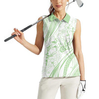 Sharks Couple Dreamy Polynesians Floral Sea Women Sleeveless Polo Shirt Emerald LT7 - Polynesian Pride