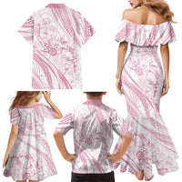 Sharks Couple Dreamy Polynesians Floral Sea Family Matching Mermaid Dress and Hawaiian Shirt Pink - Polynesian Pride