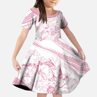 Sharks Couple Dreamy Polynesians Floral Sea Family Matching Off Shoulder Short Dress and Hawaiian Shirt Pink - Polynesian Pride