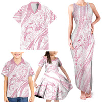 Sharks Couple Dreamy Polynesians Floral Sea Family Matching Tank Maxi Dress and Hawaiian Shirt Pink - Polynesian Pride