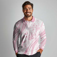 Sharks Couple Dreamy Polynesians Floral Sea Long Sleeve Polo Shirt Pink LT7 - Polynesian Pride