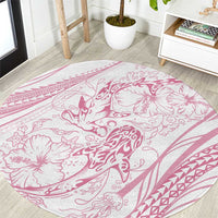 Sharks Couple Dreamy Polynesians Floral Sea Round Carpet Pink LT7 Pink - Polynesian Pride