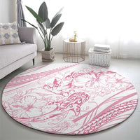 Sharks Couple Dreamy Polynesians Floral Sea Round Carpet Pink LT7 - Polynesian Pride