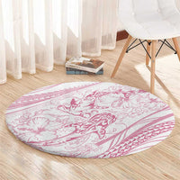 Sharks Couple Dreamy Polynesians Floral Sea Round Carpet Pink LT7 - Polynesian Pride