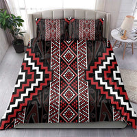 Red Tukutuku Pattern Aotearoa Bedding Set Niho Taniwha and Puhoro Motifs