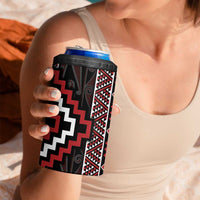 Red Tukutuku Pattern Aotearoa 4 in 1 Can Cooler Tumbler Niho Taniwha and Puhoro Motifs