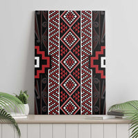 Red Tukutuku Pattern Aotearoa Canvas Wall Art Niho Taniwha and Puhoro Motifs