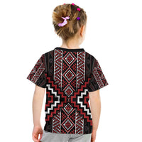 Red Tukutuku Pattern Aotearoa Kid T Shirt Niho Taniwha and Puhoro Motifs LT7 - Polynesian Pride