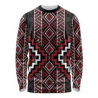 Red Tukutuku Pattern Aotearoa Long Sleeve Shirt Niho Taniwha and Puhoro Motifs LT7 Unisex Red - Polynesian Pride