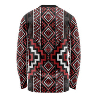 Red Tukutuku Pattern Aotearoa Long Sleeve Shirt Niho Taniwha and Puhoro Motifs LT7 - Polynesian Pride