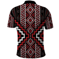 Red Tukutuku Pattern Aotearoa Polo Shirt Niho Taniwha and Puhoro Motifs