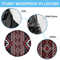 Red Tukutuku Pattern Aotearoa Spare Tire Cover Niho Taniwha and Puhoro Motifs