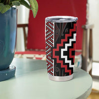 Red Tukutuku Pattern Aotearoa Tumbler Cup Niho Taniwha and Puhoro Motifs