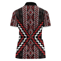 Red Tukutuku Pattern Aotearoa Women Polo Shirt Niho Taniwha and Puhoro Motifs