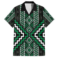 Jade Tukutuku Pattern Aotearoa Family Matching Off Shoulder Short Dress and Hawaiian Shirt Niho Taniwha and Puhoro Motifs