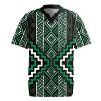 Jade Tukutuku Pattern Aotearoa Rugby Jersey Niho Taniwha and Puhoro Motifs