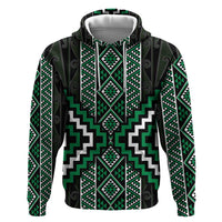 Jade Tukutuku Pattern Aotearoa Zip Hoodie Niho Taniwha and Puhoro Motifs