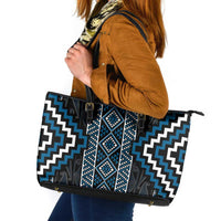 Azure Tukutuku Pattern Aotearoa Leather Tote Bag Niho Taniwha and Puhoro Motifs