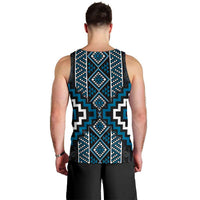 Azure Tukutuku Pattern Aotearoa Men Tank Top Niho Taniwha and Puhoro Motifs