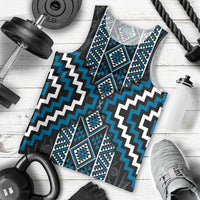 Azure Tukutuku Pattern Aotearoa Men Tank Top Niho Taniwha and Puhoro Motifs