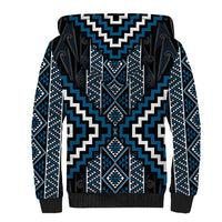 Azure Tukutuku Pattern Aotearoa Sherpa Hoodie Niho Taniwha and Puhoro Motifs
