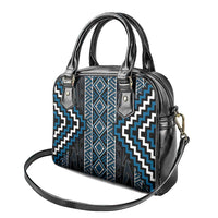 Azure Tukutuku Pattern Aotearoa Shoulder Handbag Niho Taniwha and Puhoro Motifs