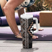 Classic Tukutuku Pattern Aotearoa Tumbler With Handle Niho Taniwha and Puhoro Motifs LT7 - Polynesian Pride