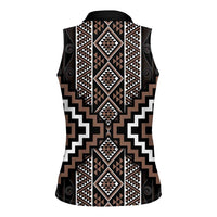 Classic Tukutuku Pattern Aotearoa Women Sleeveless Polo Shirt Niho Taniwha and Puhoro Motifs LT7 - Polynesian Pride