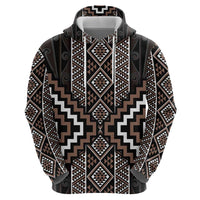 Classic Tukutuku Pattern Aotearoa Zip Hoodie Niho Taniwha and Puhoro Motifs