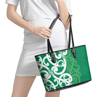 Pounamu Green Maori Leather Tote Bag Koru Kowhaiwhai - Polynesian Pride