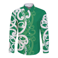 Pounamu Green Maori Long Sleeve Button Shirt Koru Kowhaiwhai LT7 Unisex Green - Polynesian Pride