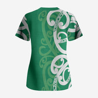 Pounamu Green Maori Scrub Top Koru Kowhaiwhai - Polynesian Pride