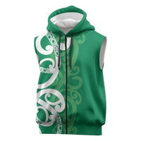 Pounamu Green Maori Sleeveless Zip Hoodie Koru Kowhaiwhai - Polynesian Pride