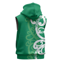 Pounamu Green Maori Sleeveless Zip Hoodie Koru Kowhaiwhai - Polynesian Pride