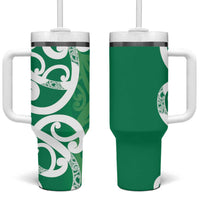 Pounamu Green Maori Tumbler With Handle Koru Kowhaiwhai LT7 One Size: 40 oz Green - Polynesian Pride