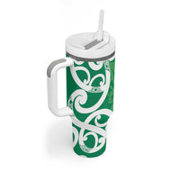 Pounamu Green Maori Tumbler With Handle Koru Kowhaiwhai LT7 - Polynesian Pride