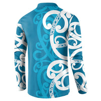 Azure Blue Maori Button Sweatshirt Koru Kowhaiwhai - Polynesian Pride