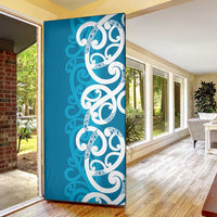 Azure Blue Maori Door Cover Koru Kowhaiwhai - Polynesian Pride