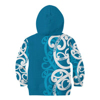 Azure Blue Maori Kid Hoodie Koru Kowhaiwhai - Polynesian Pride