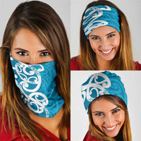 Azure Blue Maori Neck Gaiter Koru Kowhaiwhai - Polynesian Pride