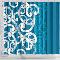 Azure Blue Maori Shower Curtain Koru Kowhaiwhai - Polynesian Pride