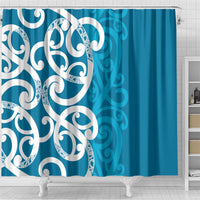 Azure Blue Maori Shower Curtain Koru Kowhaiwhai - Polynesian Pride