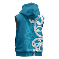 Azure Blue Maori Sleeveless Hoodie Koru Kowhaiwhai - Polynesian Pride