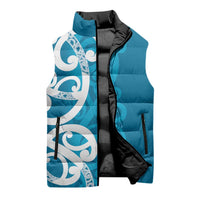 Azure Blue Maori Sleeveless Puffer Jacket Koru Kowhaiwhai - Polynesian Pride